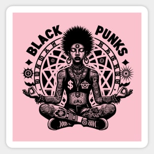 Empower Your Style with Black Punks Tattooed Afro Punk Woman Meditating Tee Sticker